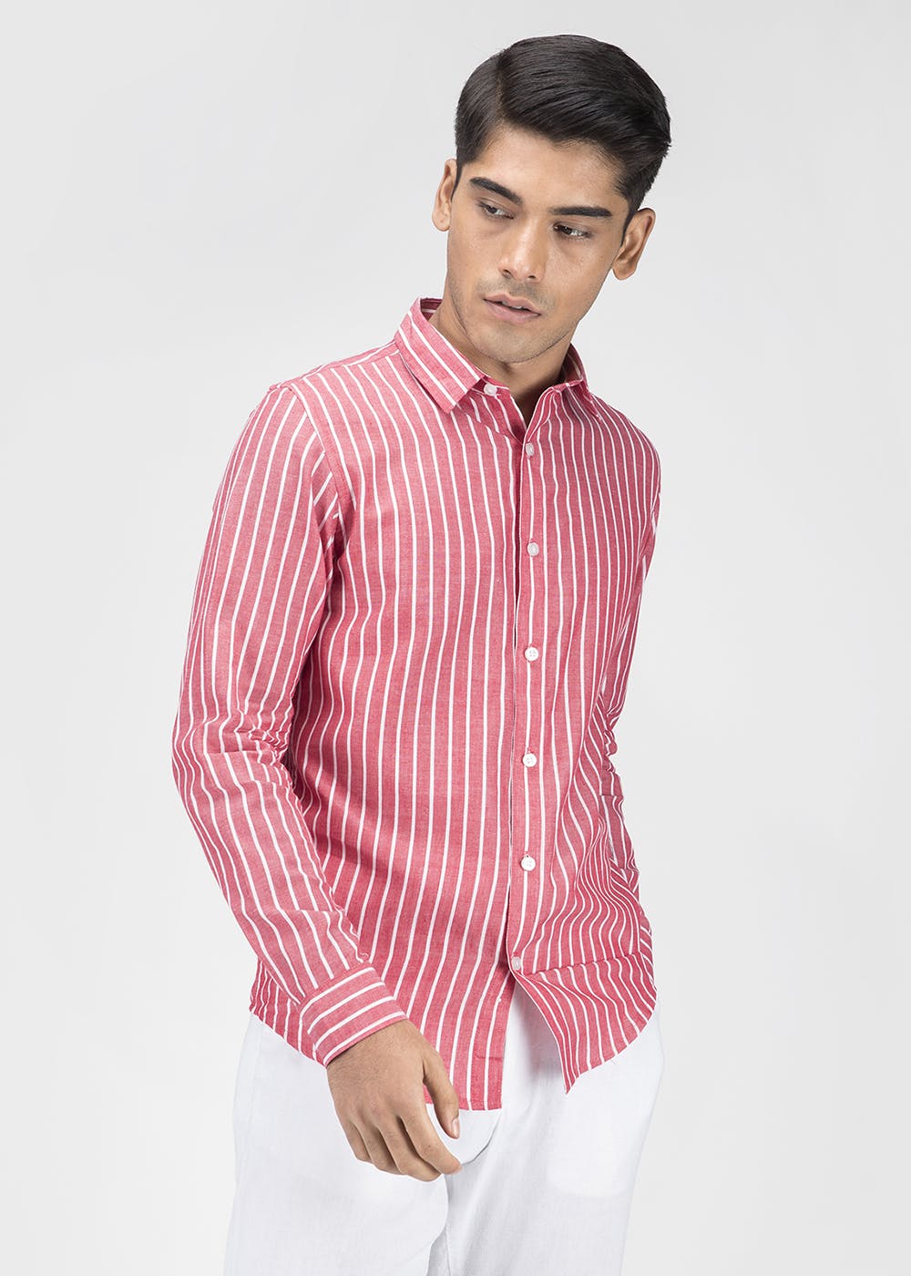 red and black pinstriped shirt men