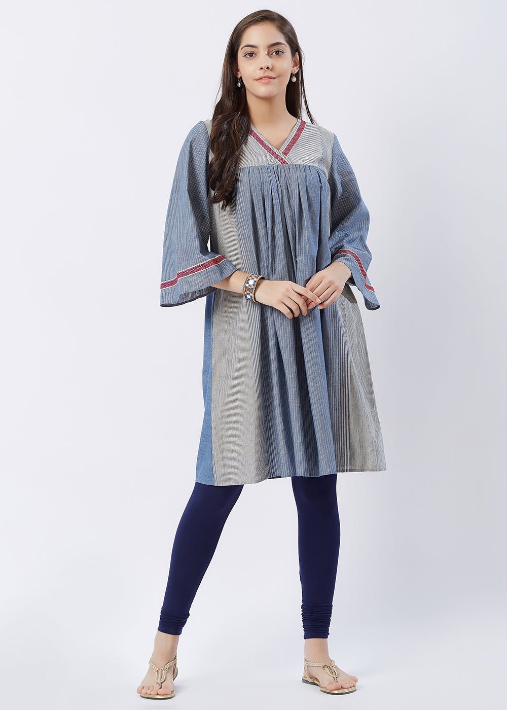 Get Flared Sleeves Gathered Striped Kurta at ₹ 1125 | LBB Shop