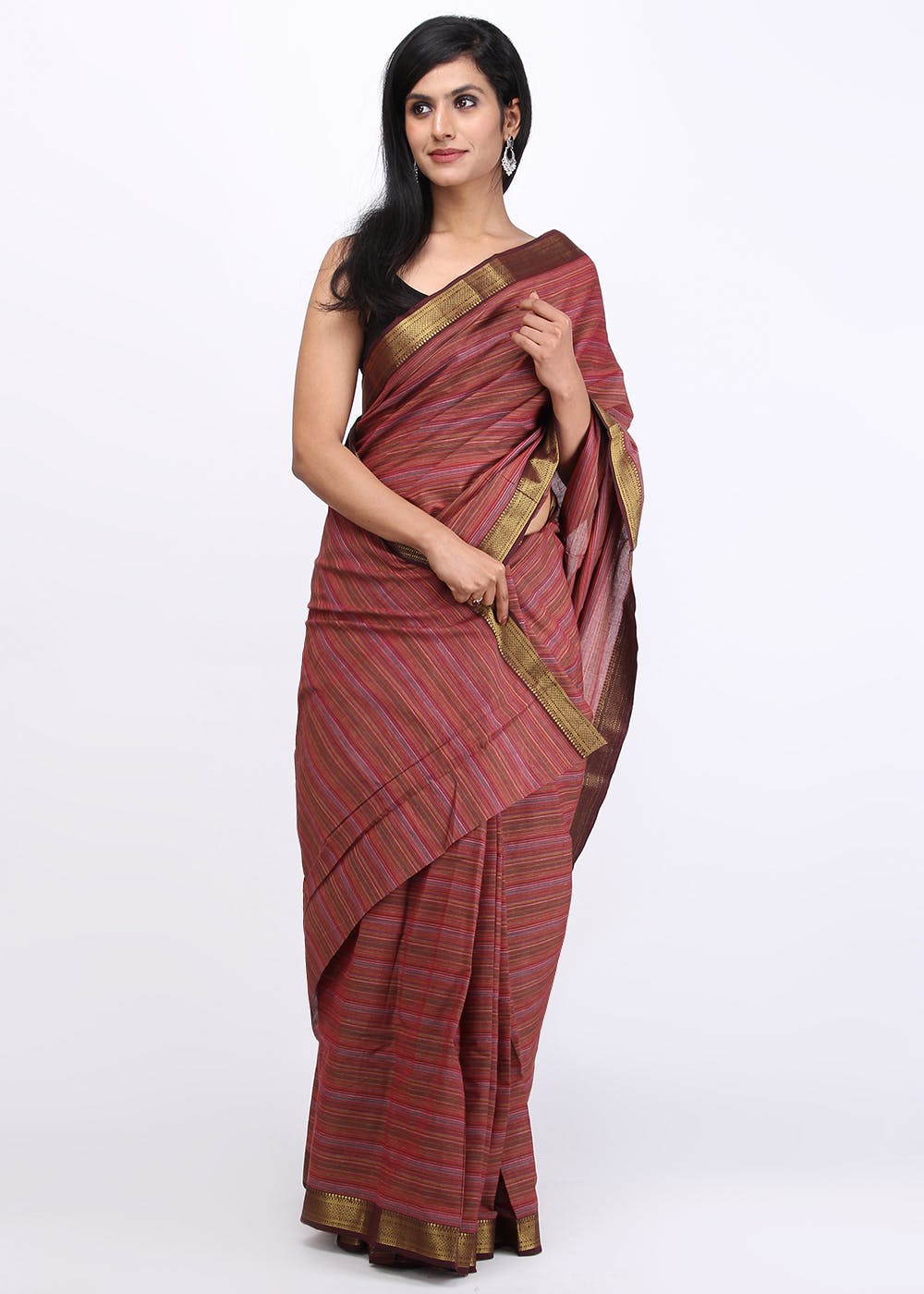 Get Multicoloured Mangalgiri Striped Cotton Saree at ₹ 2850 | LBB Shop