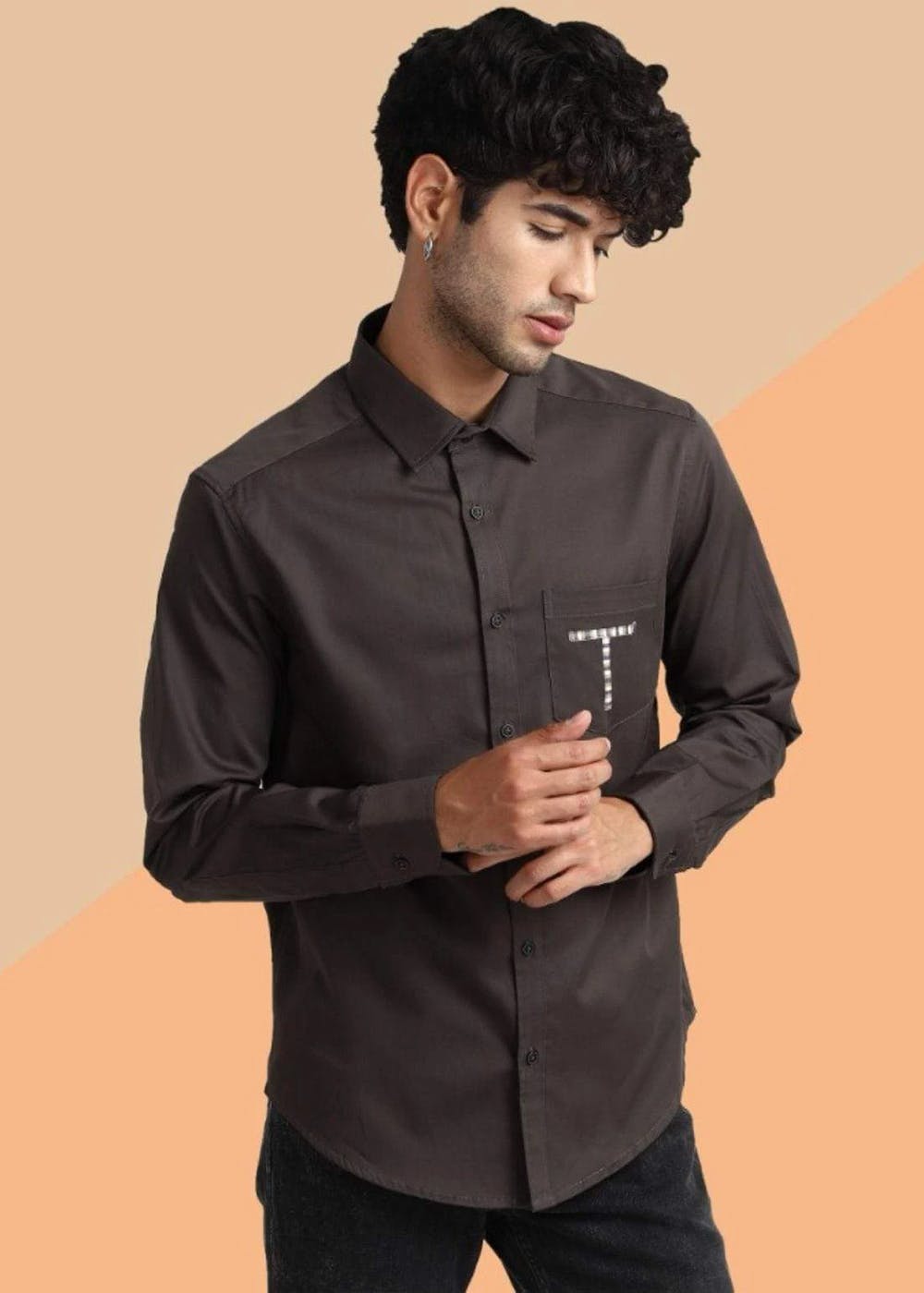 Get Patch Pocket Detail Charcoal Shirt 