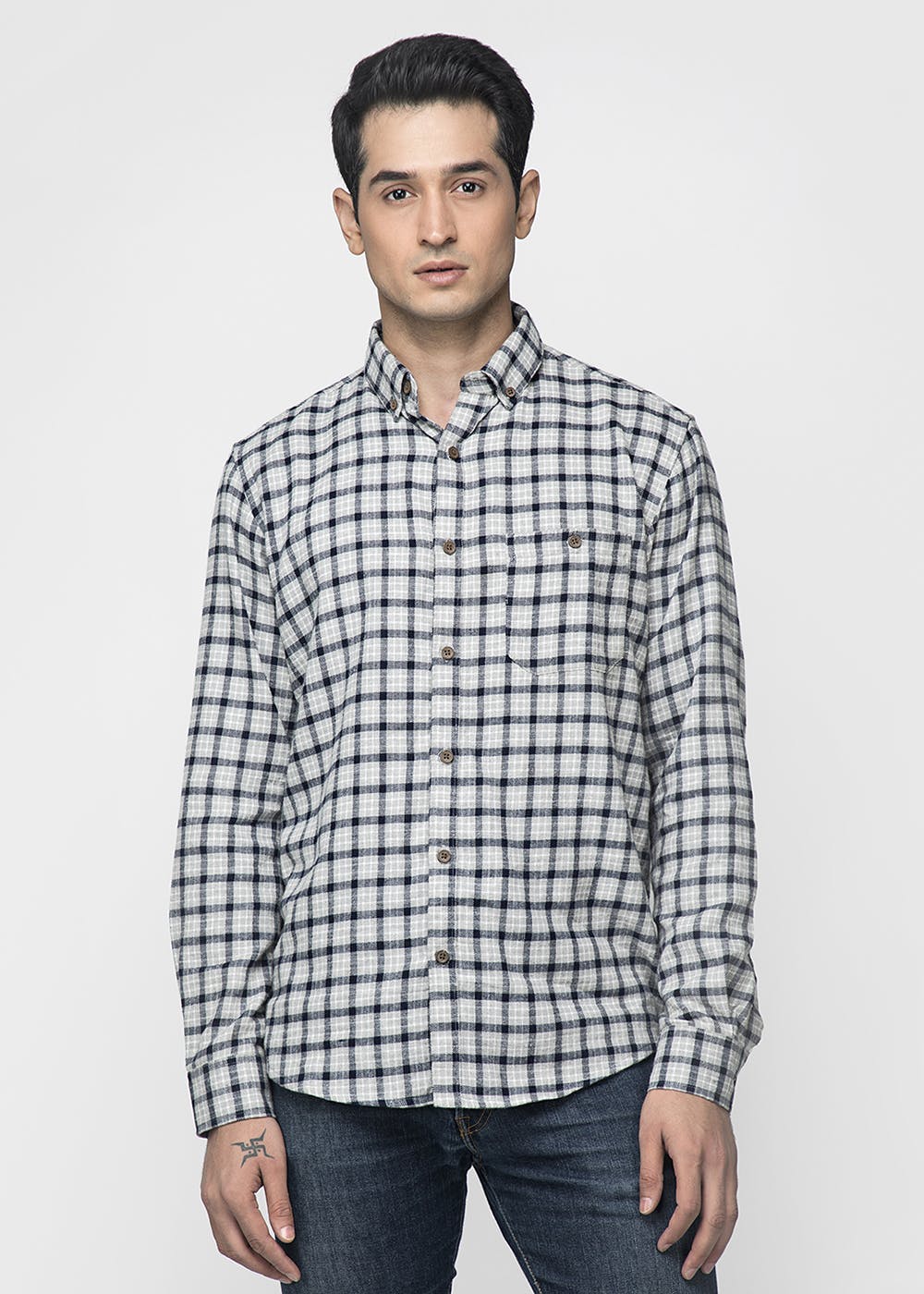 Get Micro Checkered Grey Shirt at ₹ 899 | LBB Shop
