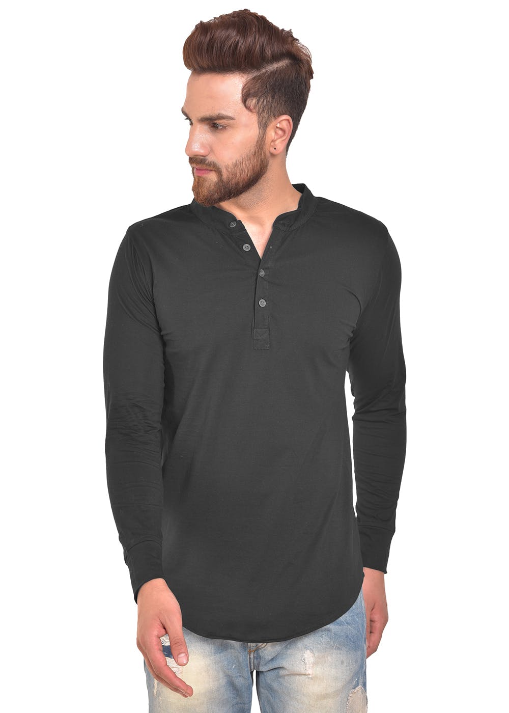 Get Henley Neck Curved Hem T-Shirt at ₹ 499 | LBB Shop