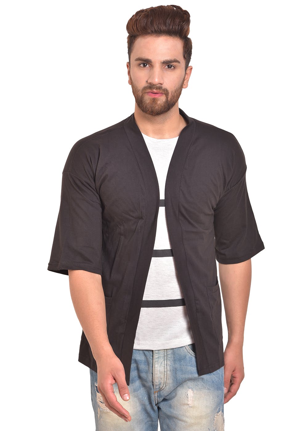Pocket Detail Solid Half Sleeves Shrug 