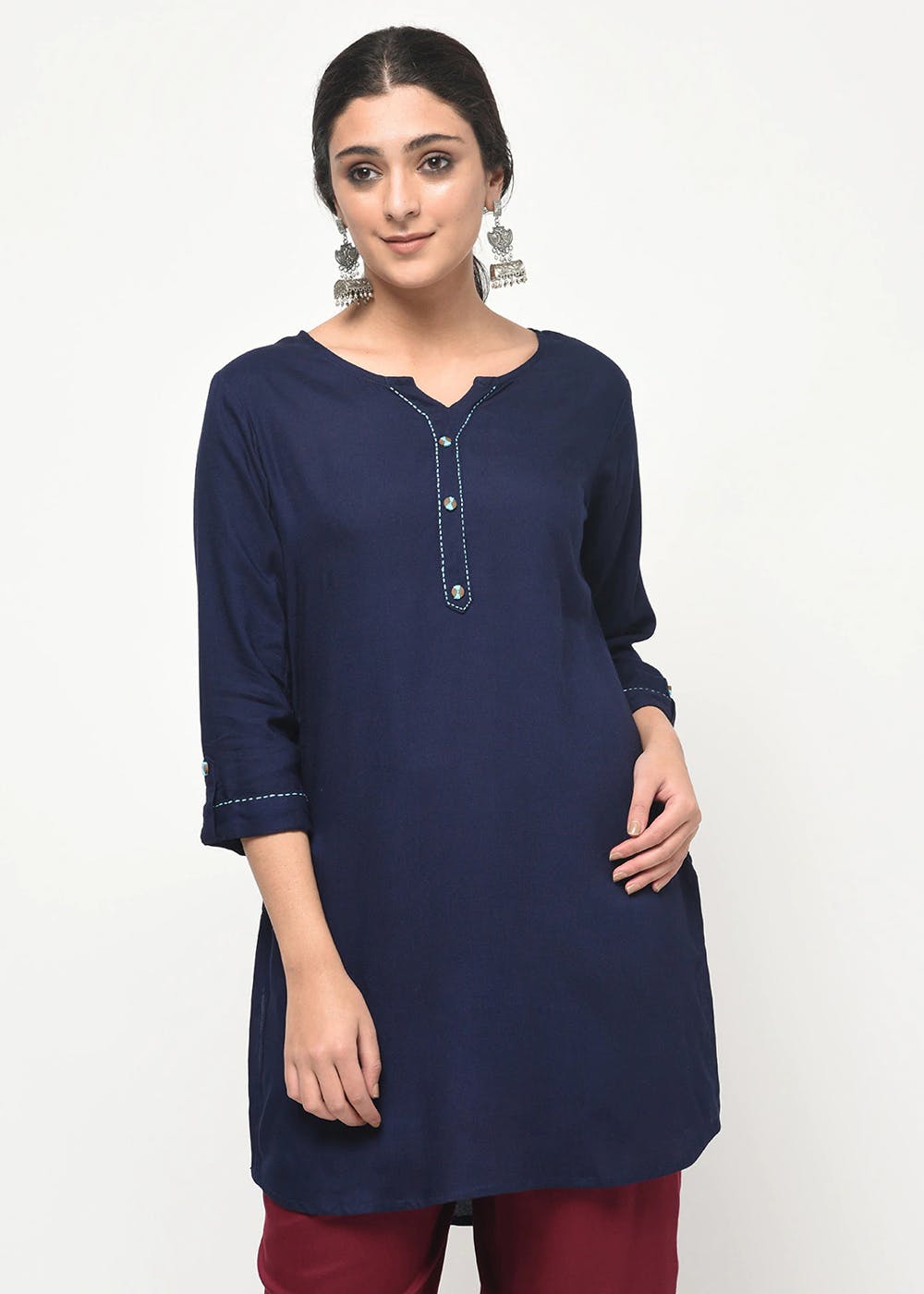 Get Rayon Blue Roll Up Sleeve Kurti at ₹ 1039 | LBB Shop