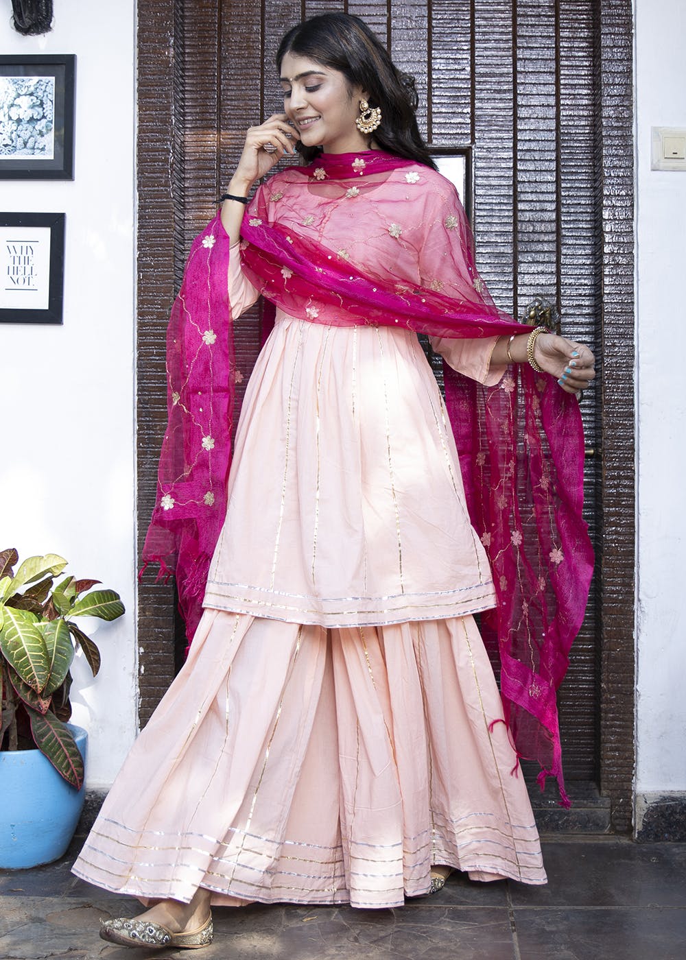 Get Gota Patti Detail Kurta Palazzo with Dupatta Set at 3999 LBB Shop