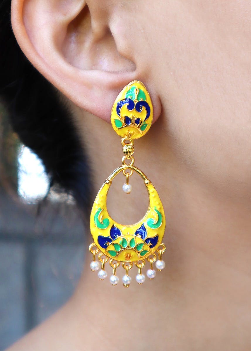 Yellow Crystal Fan Shape Cubic Zirconia Earrings - Retro, Indie and Unique  Fashion