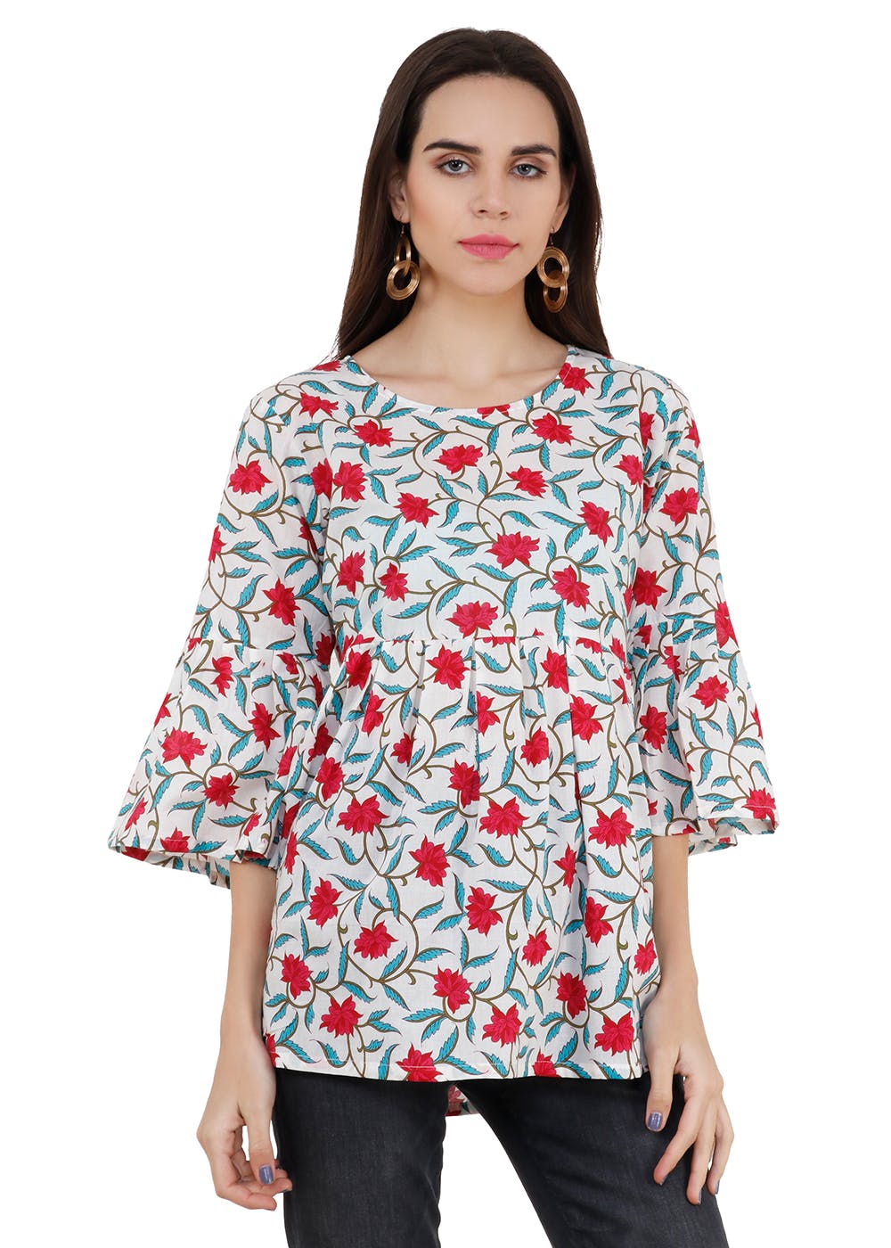 Get Flared Sleeve Detail Floral Printed Pleated Top at ₹ 599 | LBB Shop