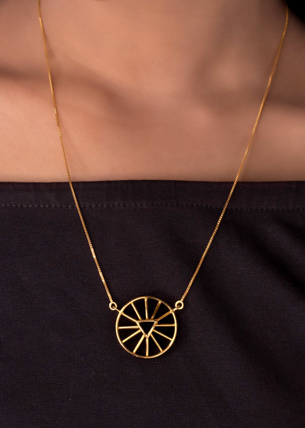 Gold Triangle Cut Out Circular Dainty Necklace