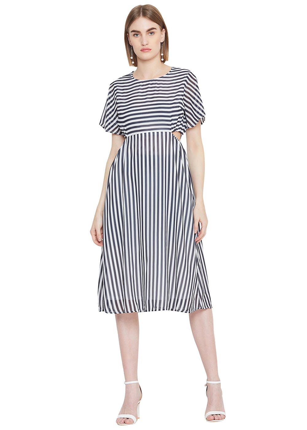 Get Navy Striped Waist Cutout Dress at ₹ 1025 | LBB Shop