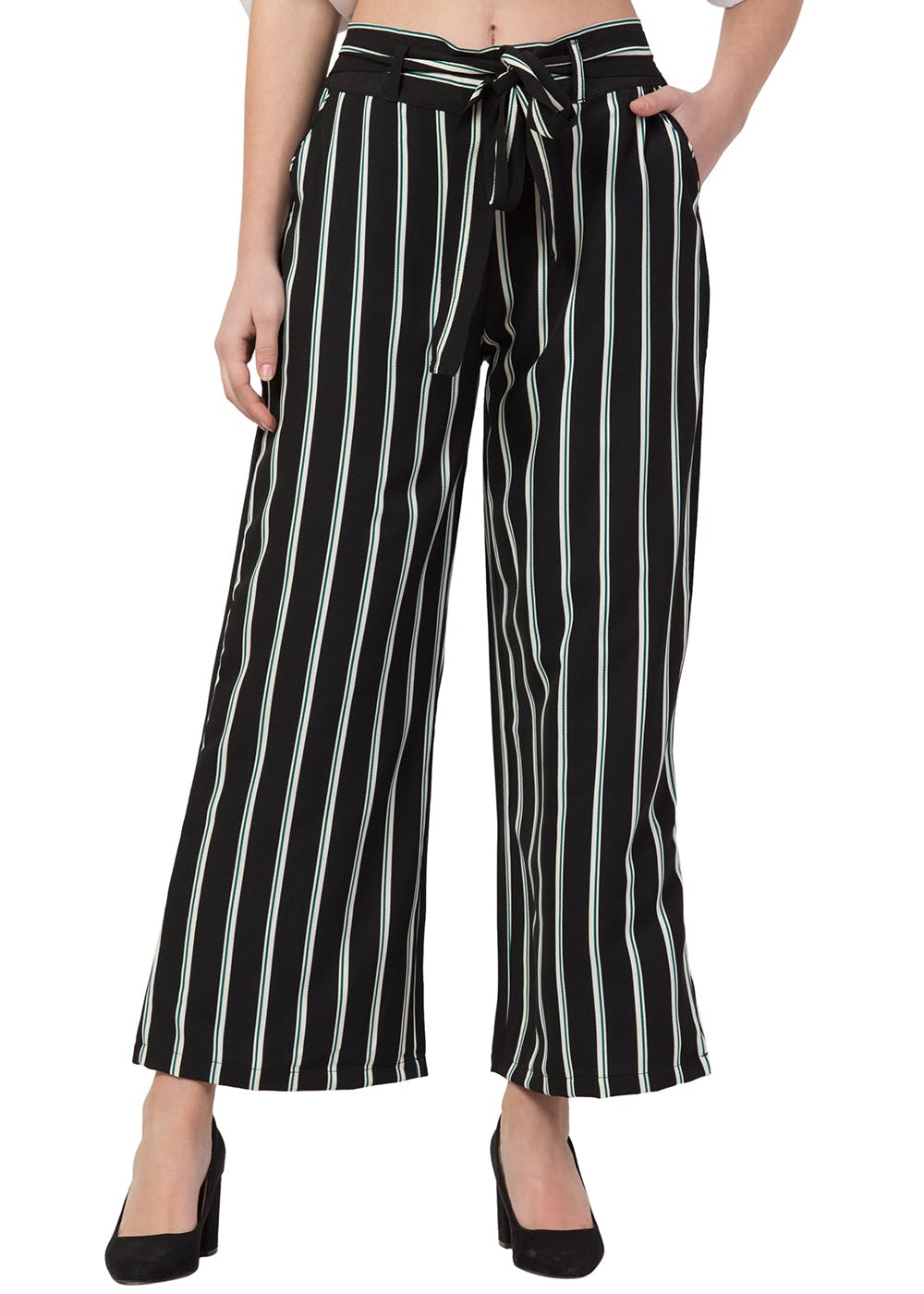 Buy Black White Stripe Palazzo Pant with Belt Handloom Cotton Block Print  Shorts for Best Price Reviews Free Shipping