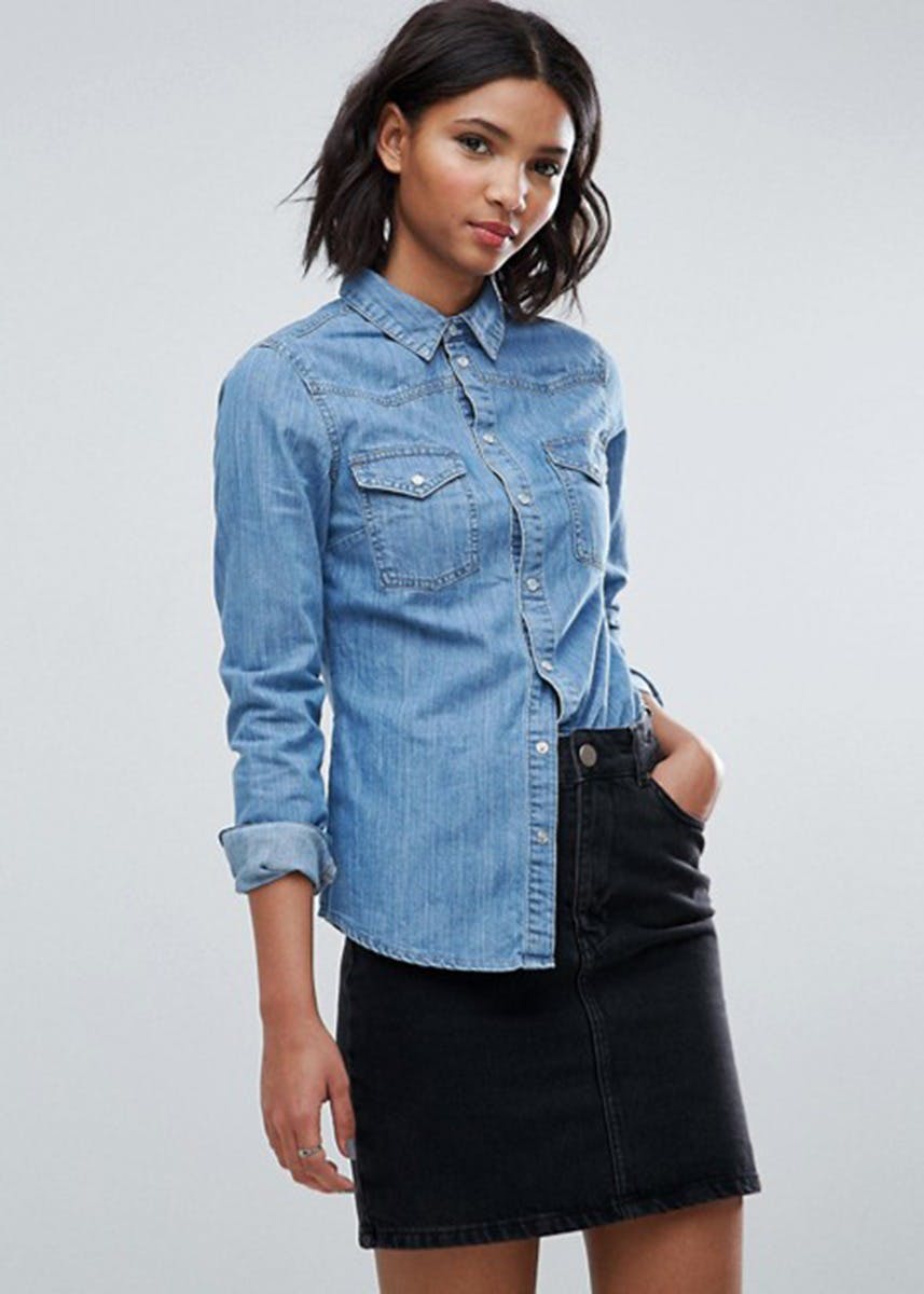 light wash denim shirt womens