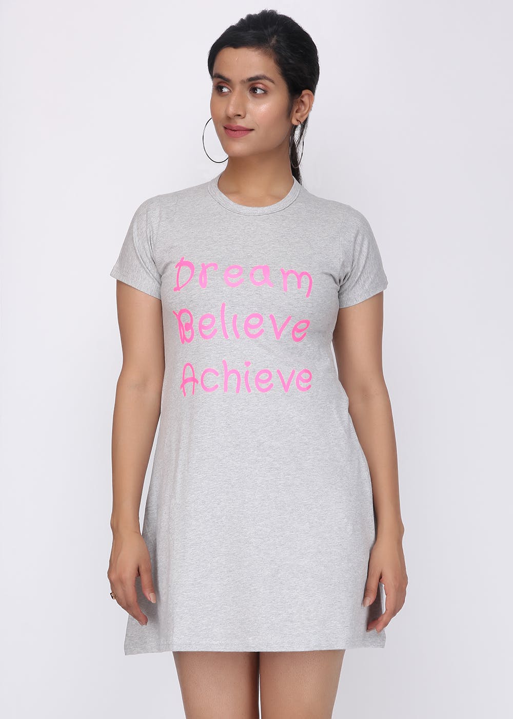 "Dream Believe Achieve" Graphic T-Shirt Dress