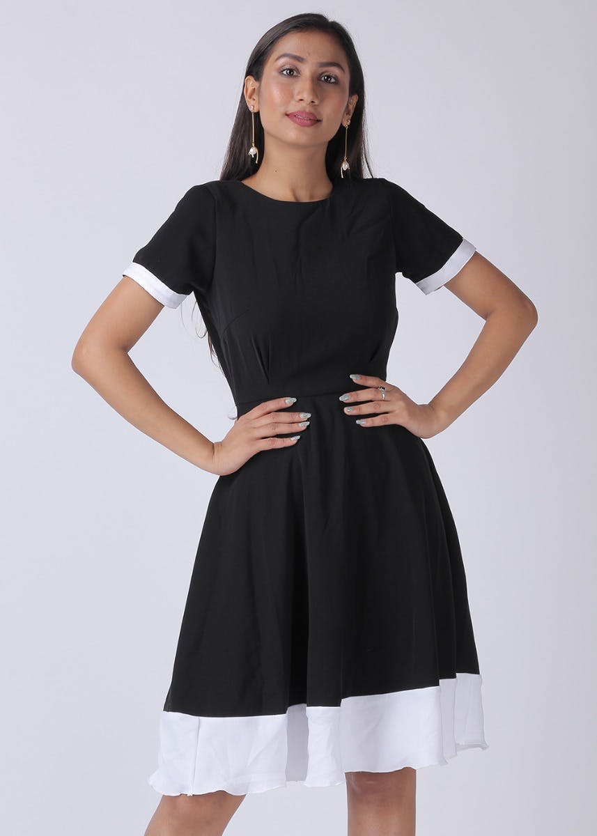 black fit and flare dress with short sleeves