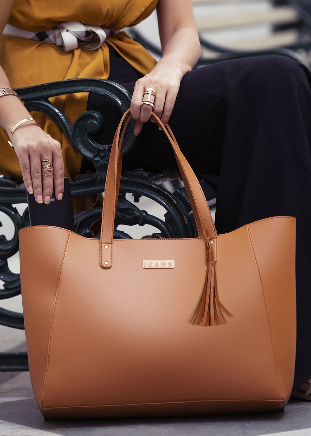 Tassel Charm Detail Solid Tote
