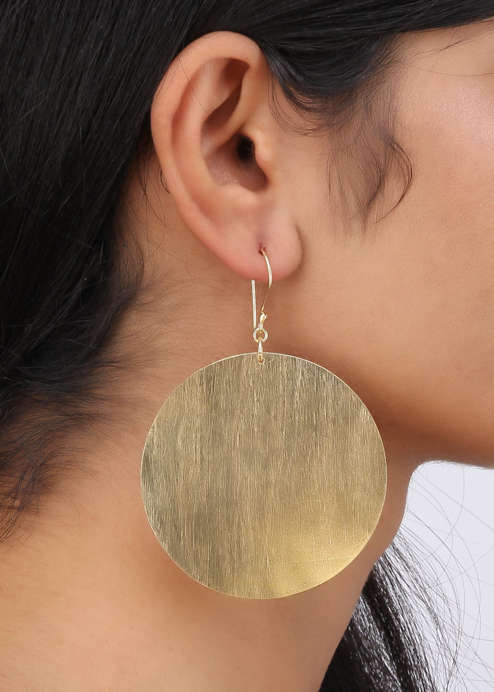 Gold Textured Big Circular Drop Earrings