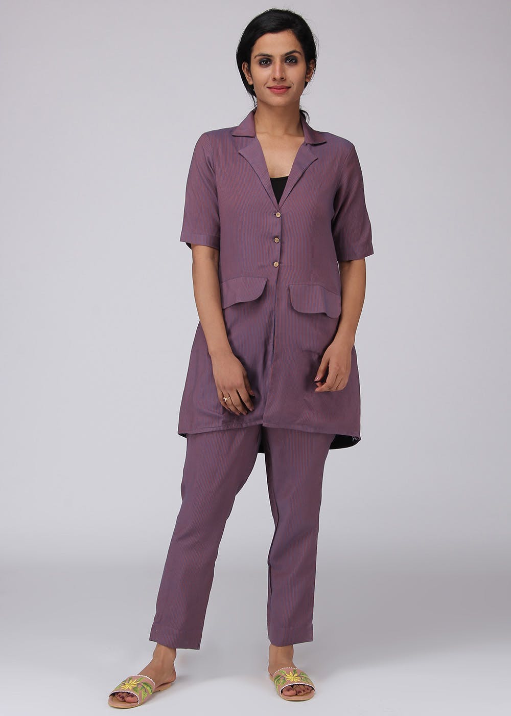 Monotone Striped Jacket & Pants Co-Ords