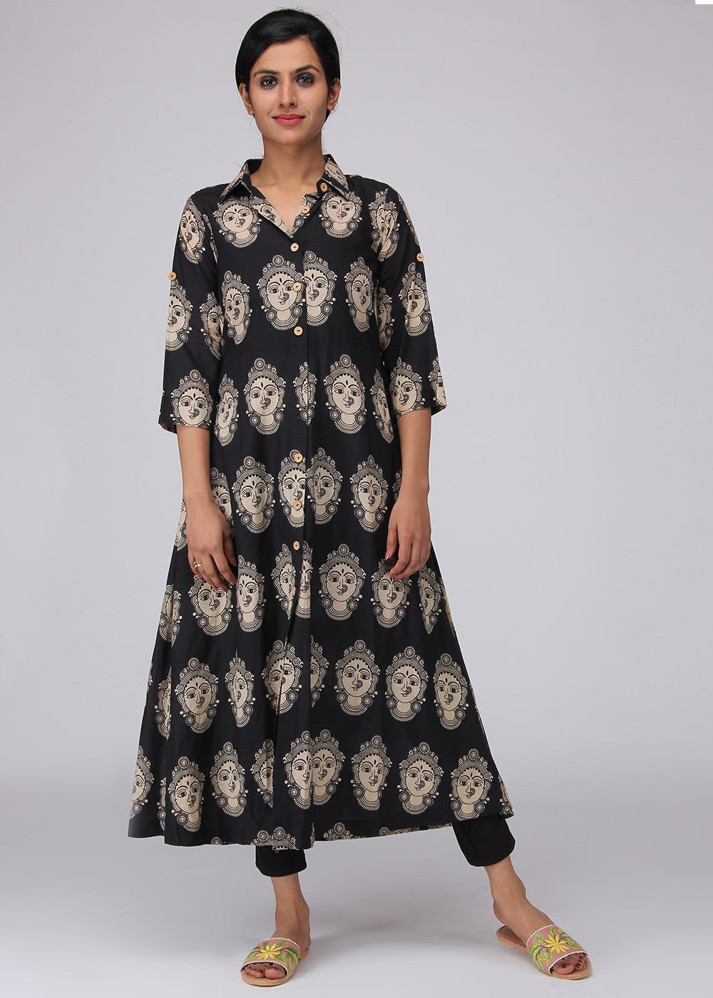 Get Kalamkari Face Printed Black Long Jacket at ₹ 999 | LBB Shop