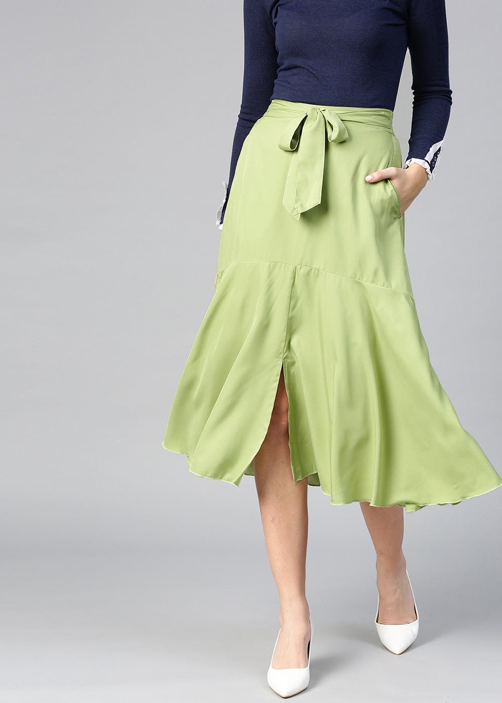 Solid Front Slit A-Line Skirt