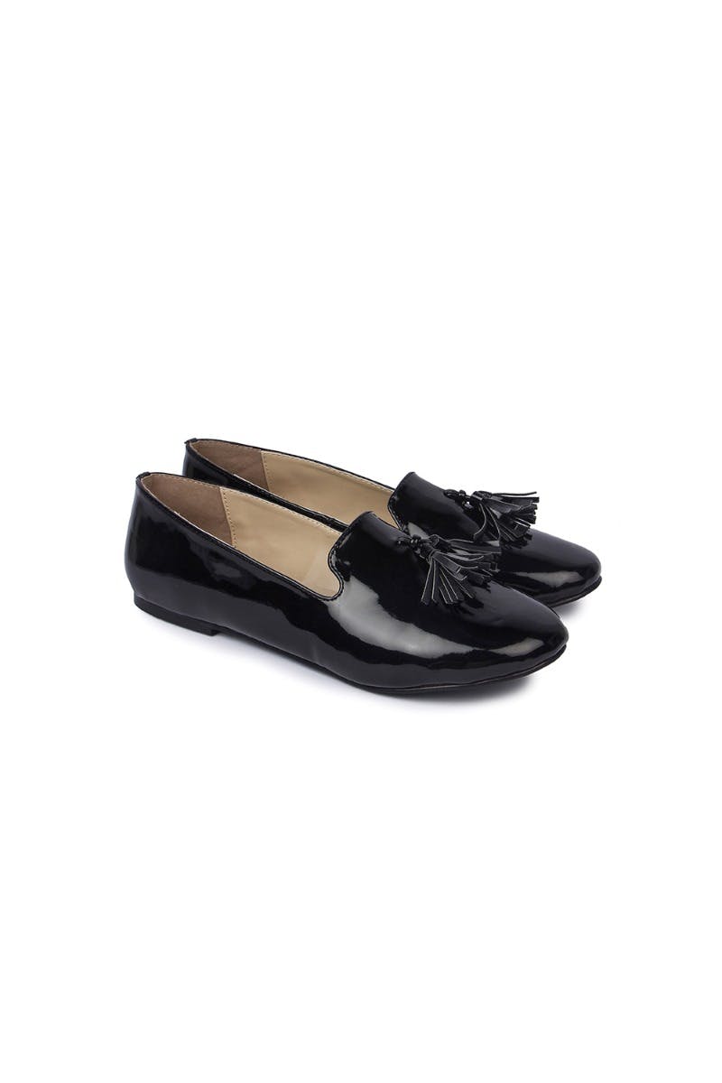 Front Tassel Detail Loafers - Black