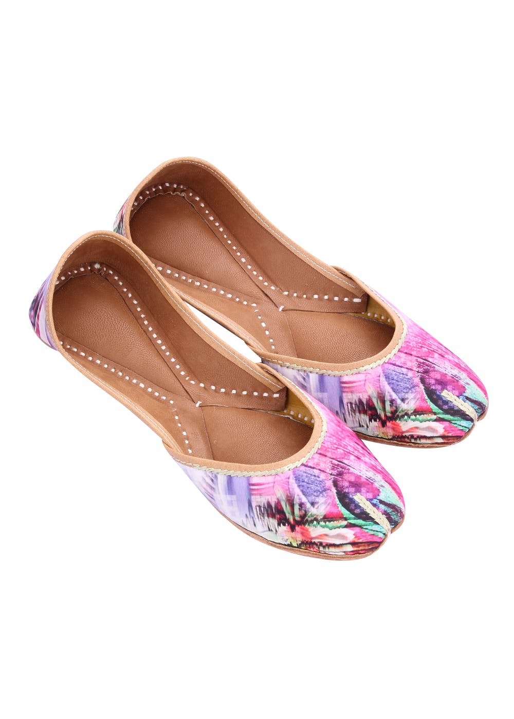 Peacock Feather Printed Pink Juttis