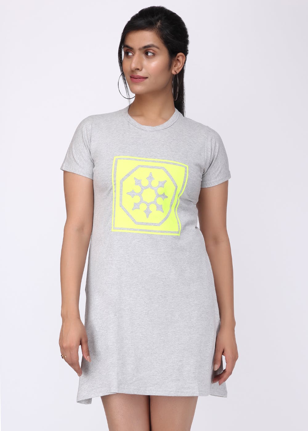 Graphic Patch Grey T-Shirt Dress