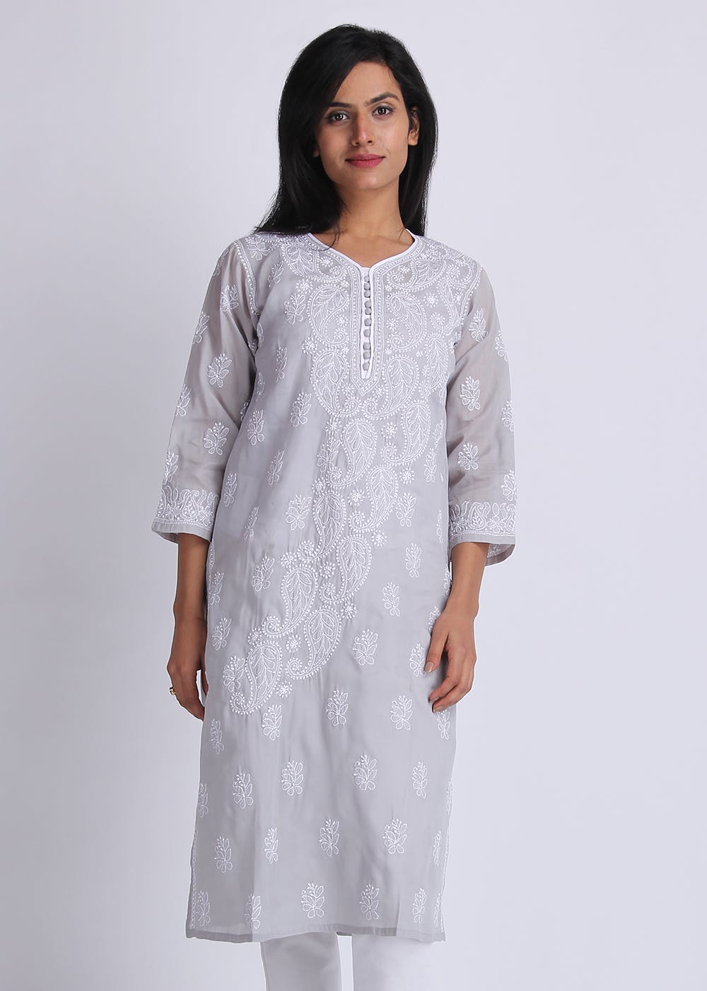 Grey Cotton Chikankari Kurta