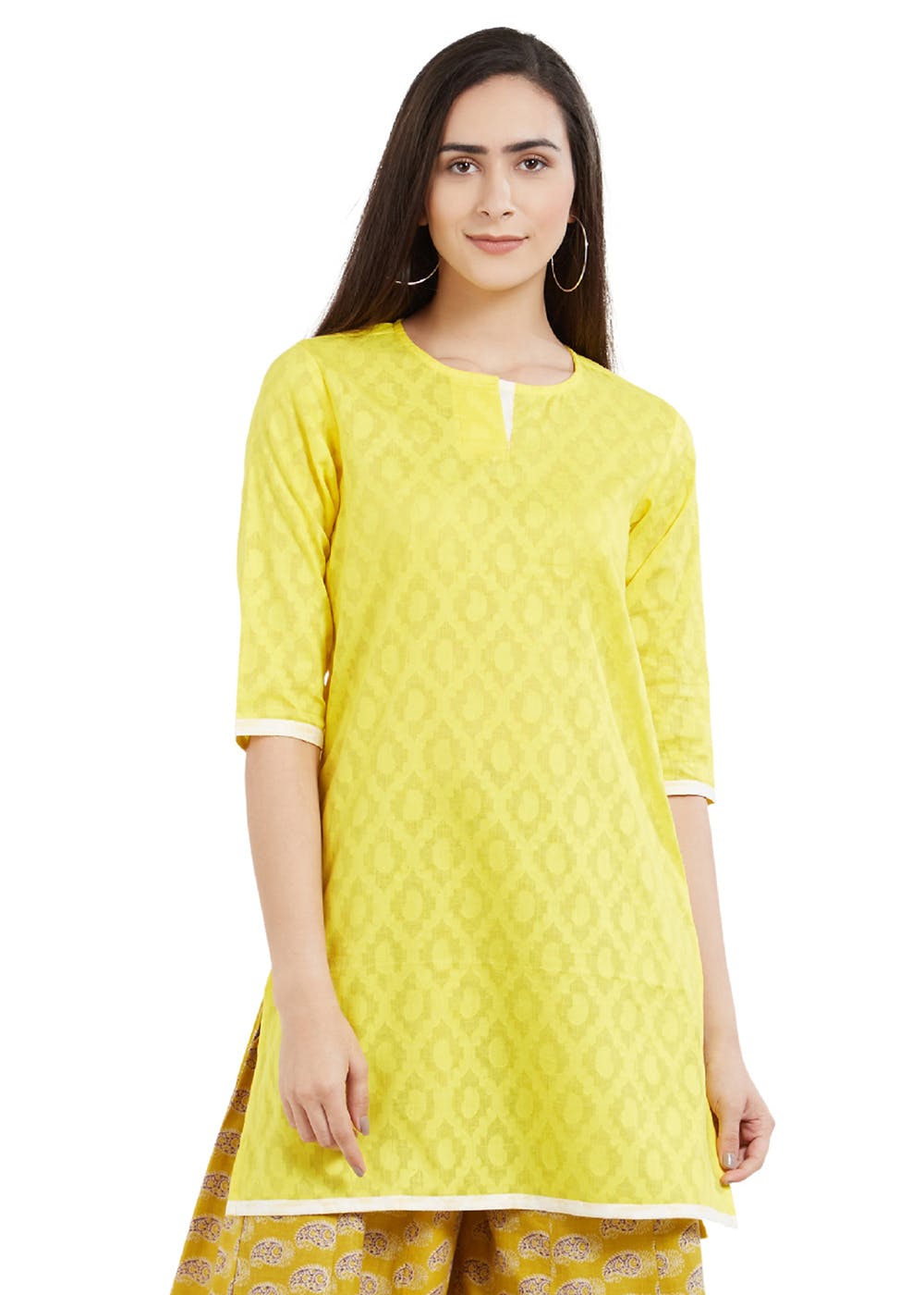 Lemon yellow shaded Georgette Aline Kurti with handwork –