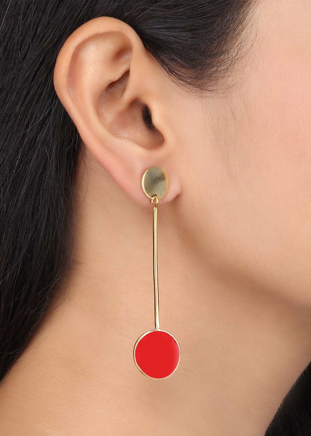 Red Detail Gold Drop Earrings