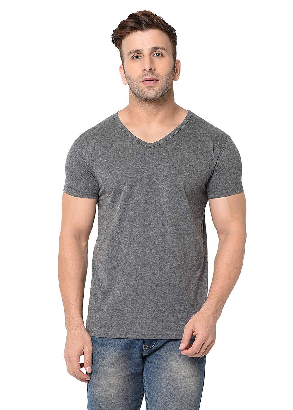 Get Solid Short Sleeve V-Neck Slim Fit T-Shirt at ₹ 349 | LBB Shop