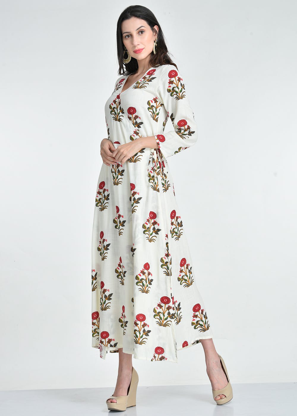 Marigold Printed Angrakha Style Dress