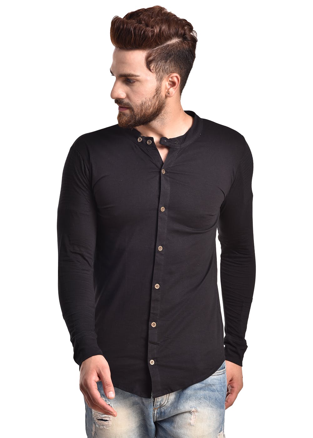 Get Curved Hem Solid Slim Fit Shirt at ₹ 499 | LBB Shop