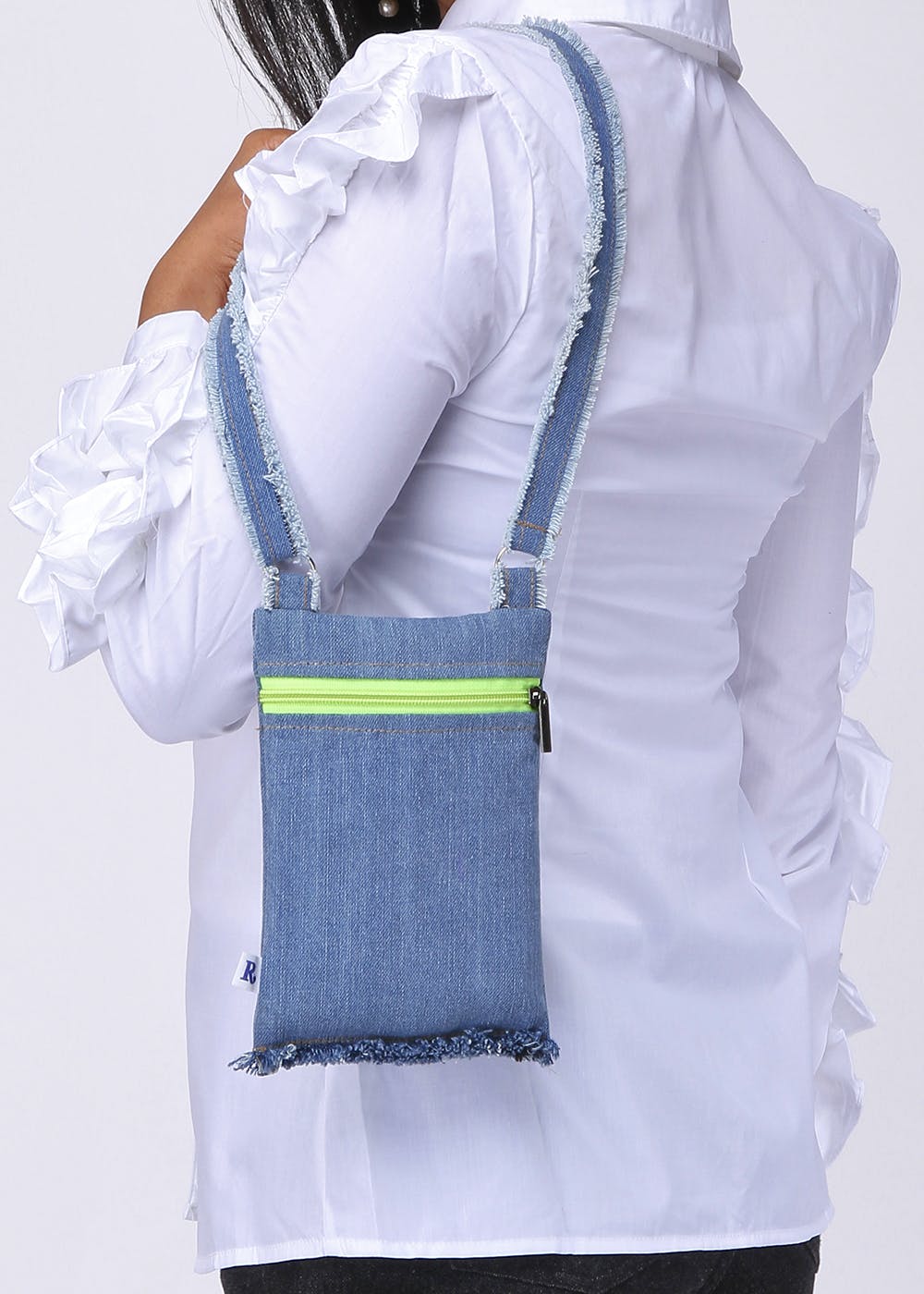 Contrast Front Zip Detail Denim Cross-Body - Green