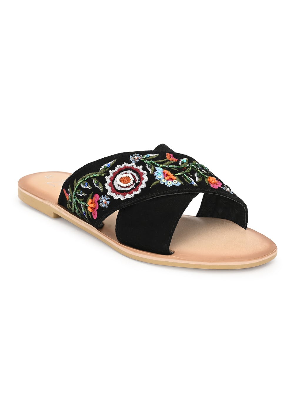 Embroidered Cross Strapped Slides