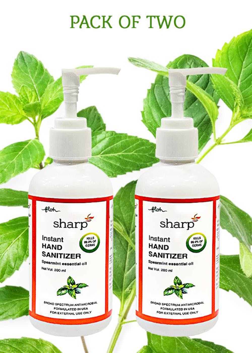 Sharp Hand Sanitizer With 70% IPA and vitamin E With Pump (200ml)- Pack of 2