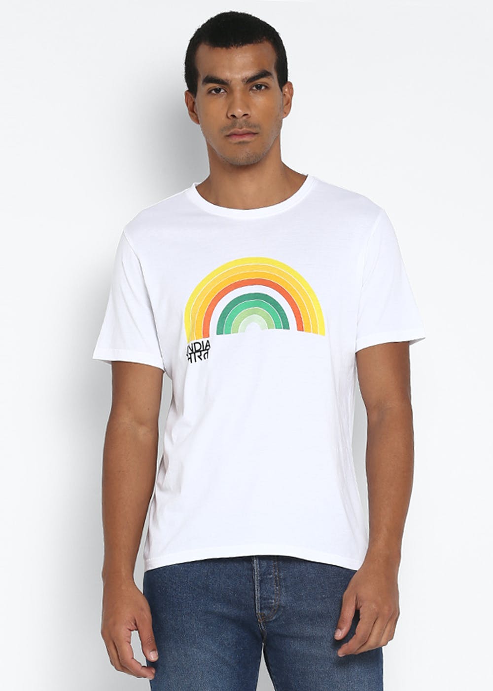 "India" Multi-Colored Rainbow Round Neck T-Shirt