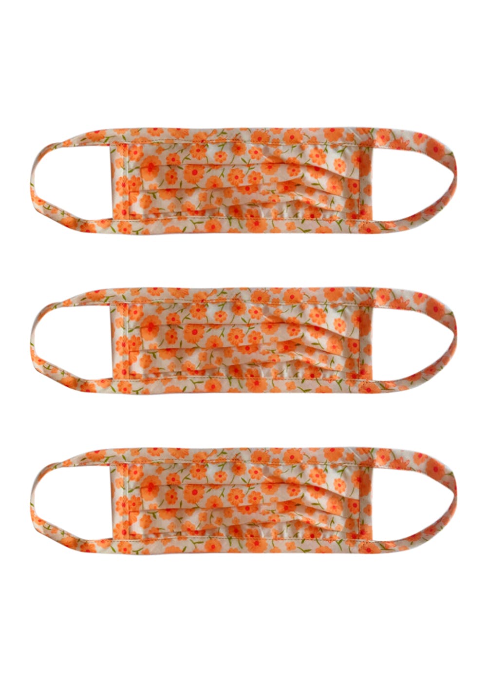 Pack of 3: Orange Floral Reusable Cotton Handmade Masks