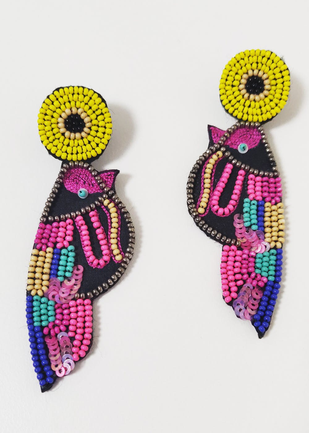 Get Multicoloured Sequin & Beaded Bird Earrings at ₹ 1250 LBB Shop