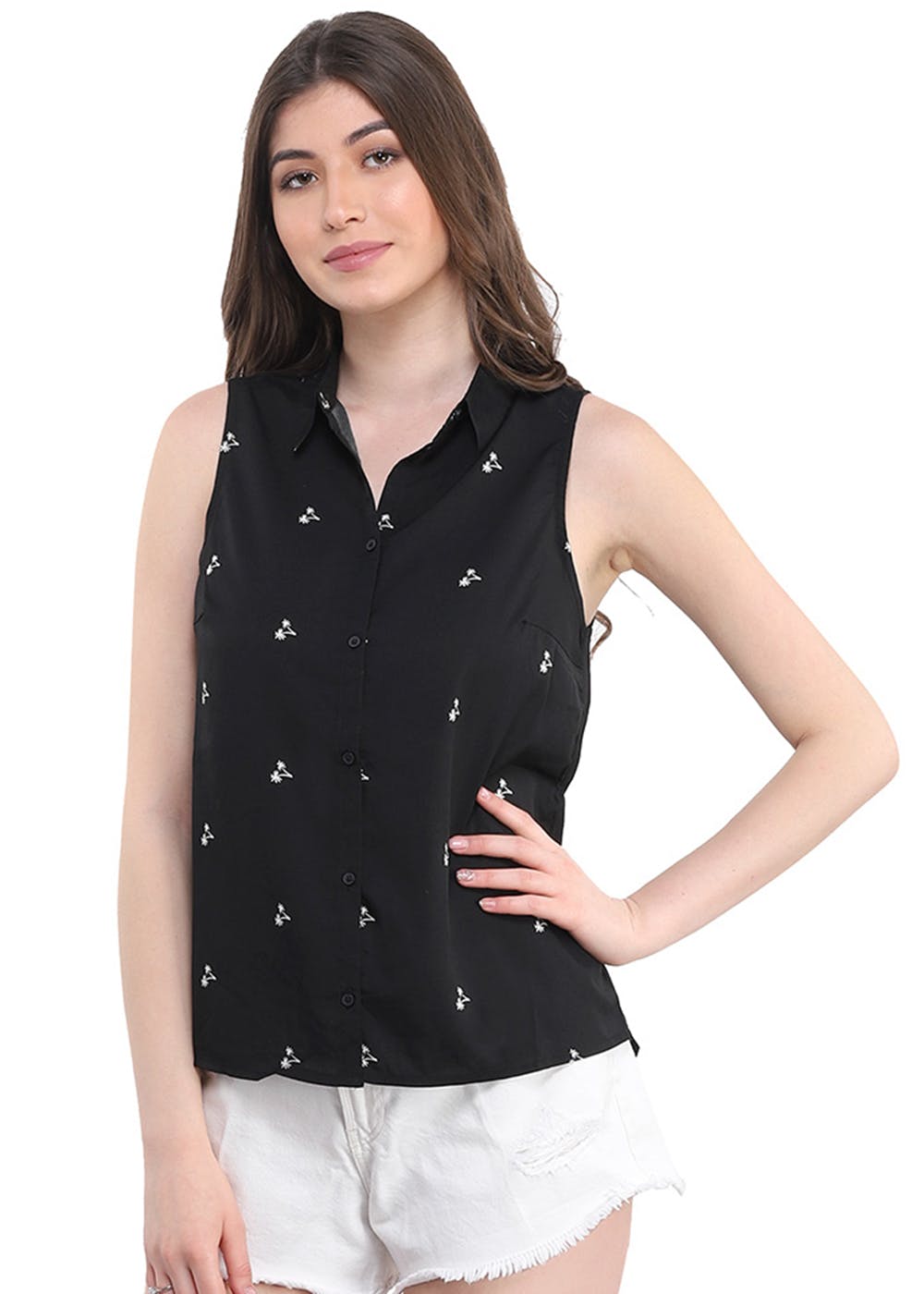 black sleeveless shirt with collar