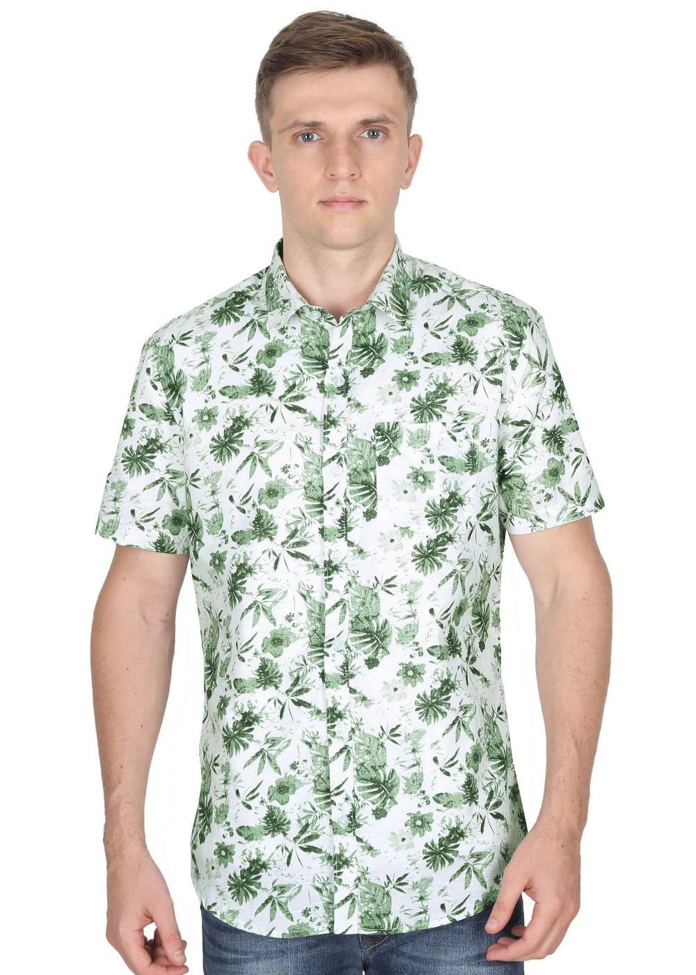 Get Pista Green Leaf Printed Half Sleeves Shirt at ₹ 799 | LBB Shop