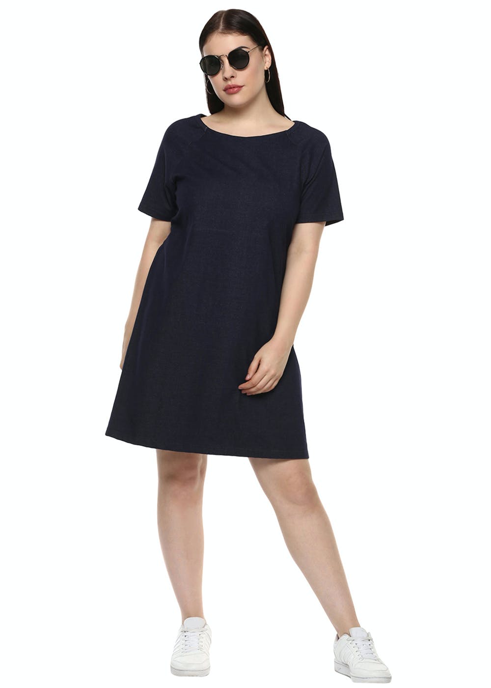 Solid Denim-Lycra A-Line Dress