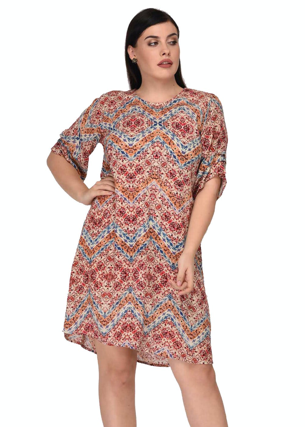 round neck printed shift dress