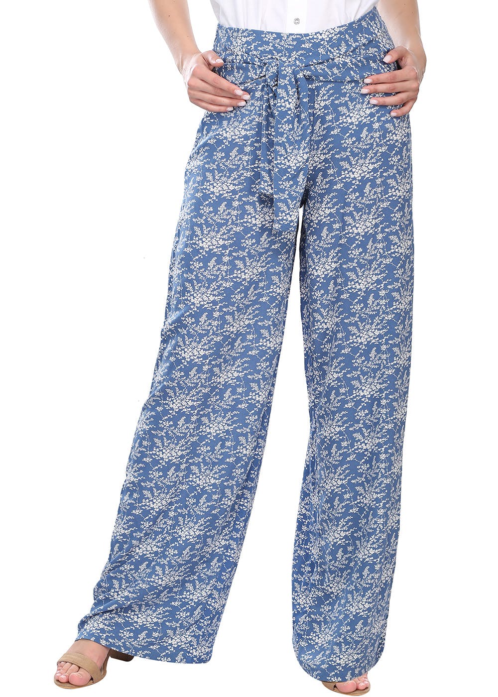 Get Blue  White Floral Printed Wide Legged Pants at  1299  LBB Shop