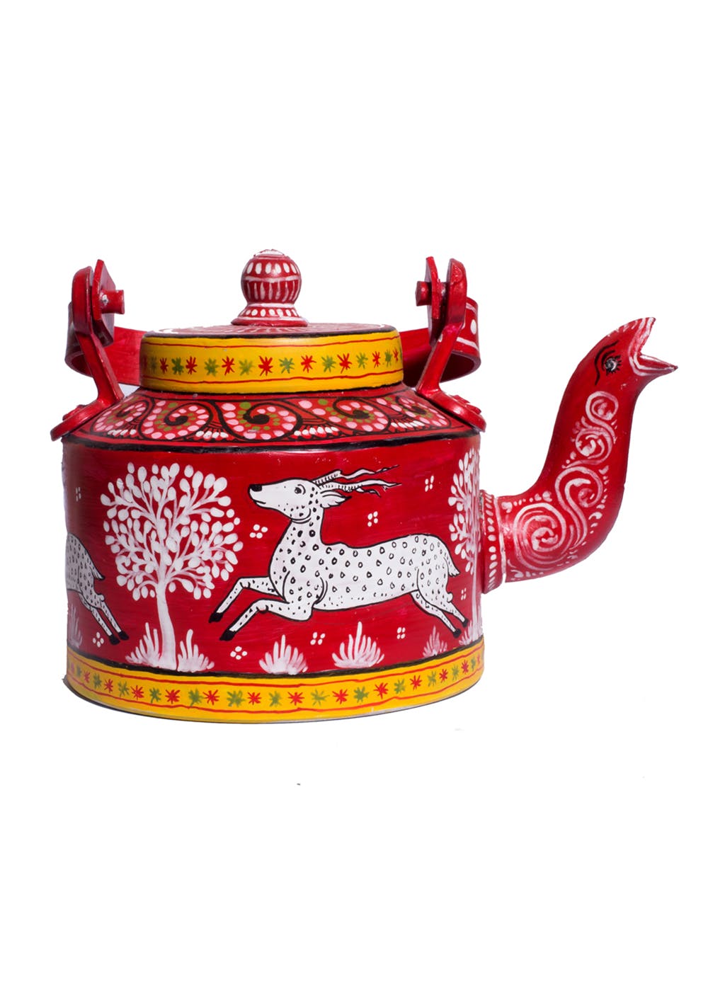Red Indian Deer Pattachitra Kettle
