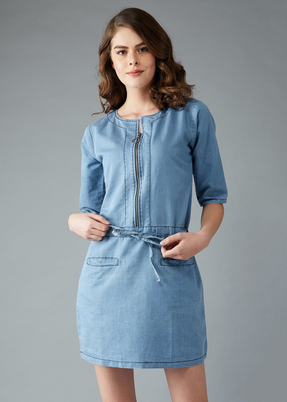 Tommy Jeans BELTED ZIP DRESS - Denim dress - denim medium/blue denim -  Zalando