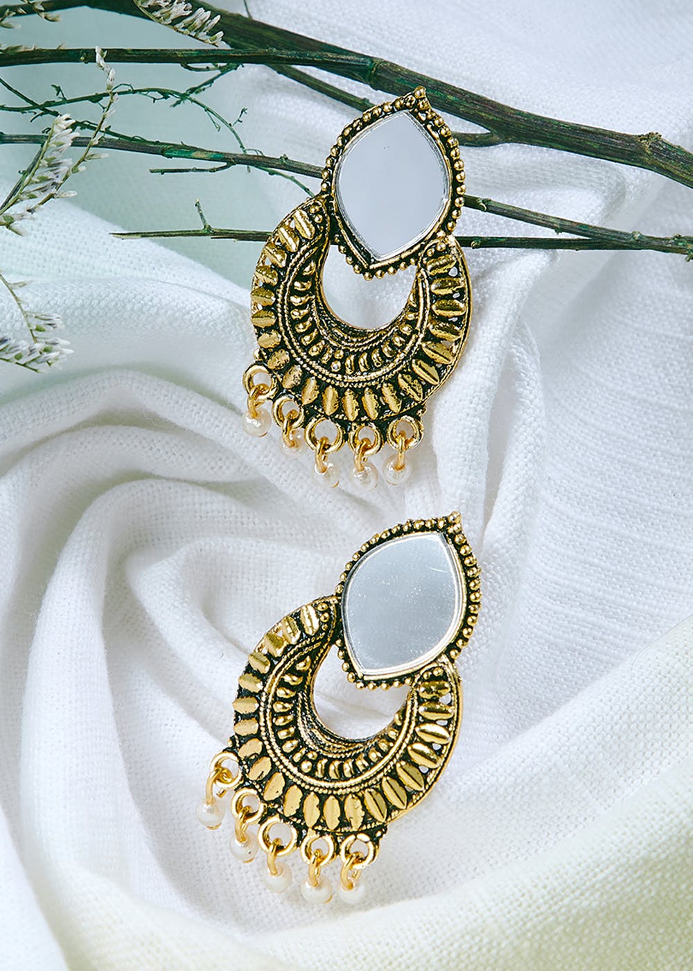 Shop Rubans Domed Teardrop Mirror Earrings with Turquoise Beads Online at  Rubans