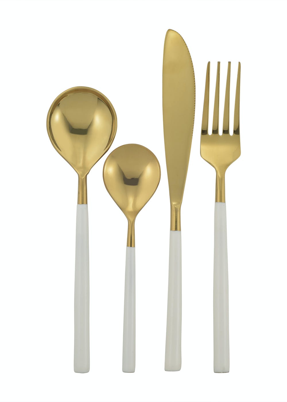 White Enameled Gold Finish Cutlery - Set of 4