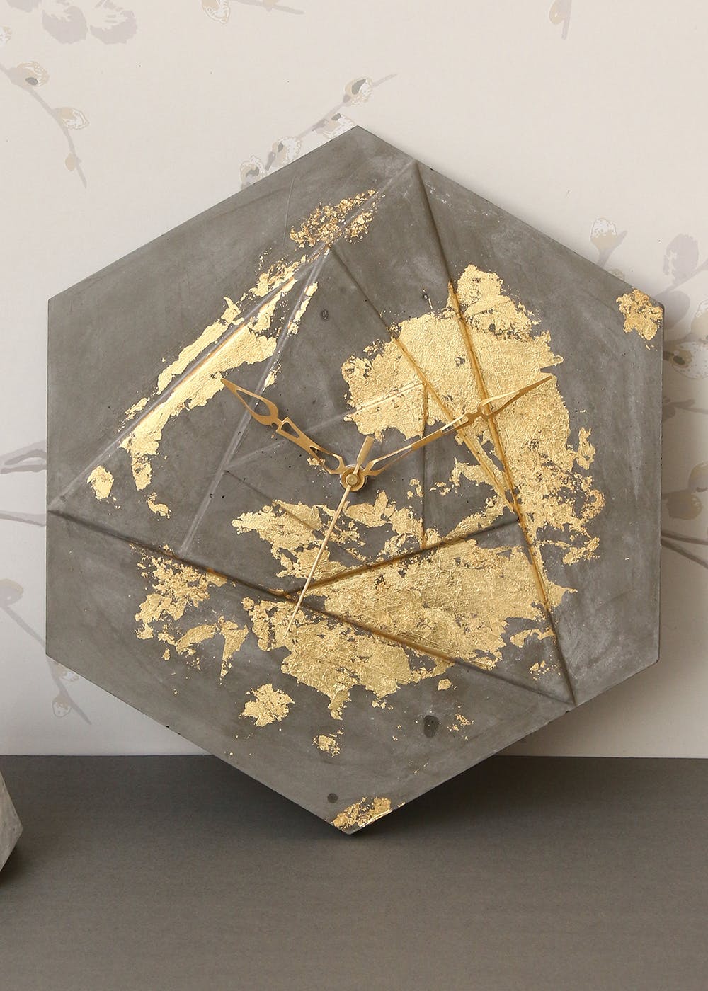 Hexagonal Designer Wall Clock (Grey-Gold)