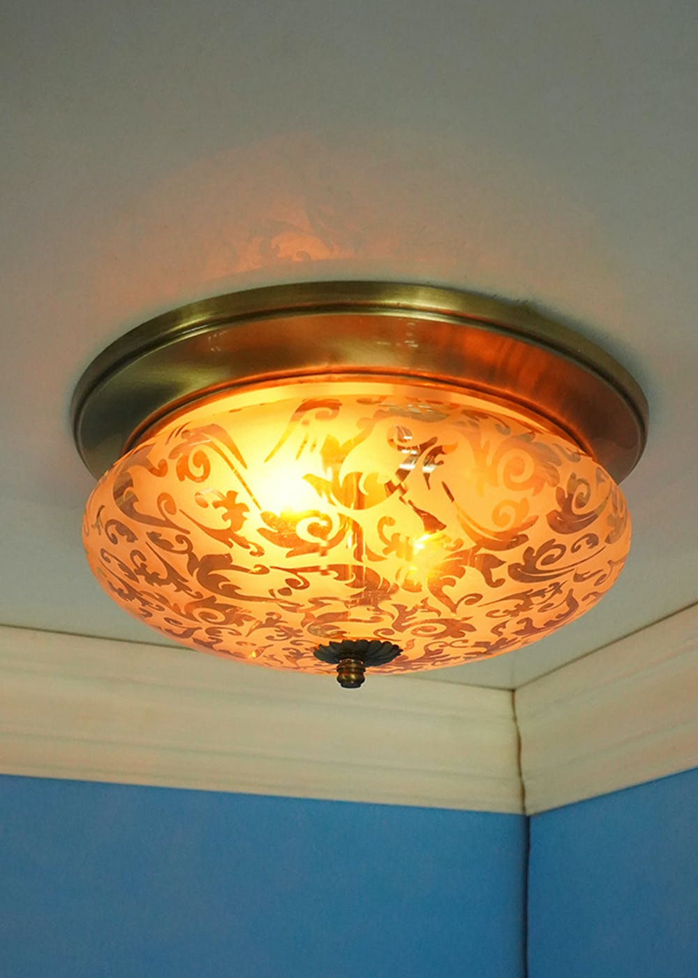 Etched Glass Brass Ceiling Light
