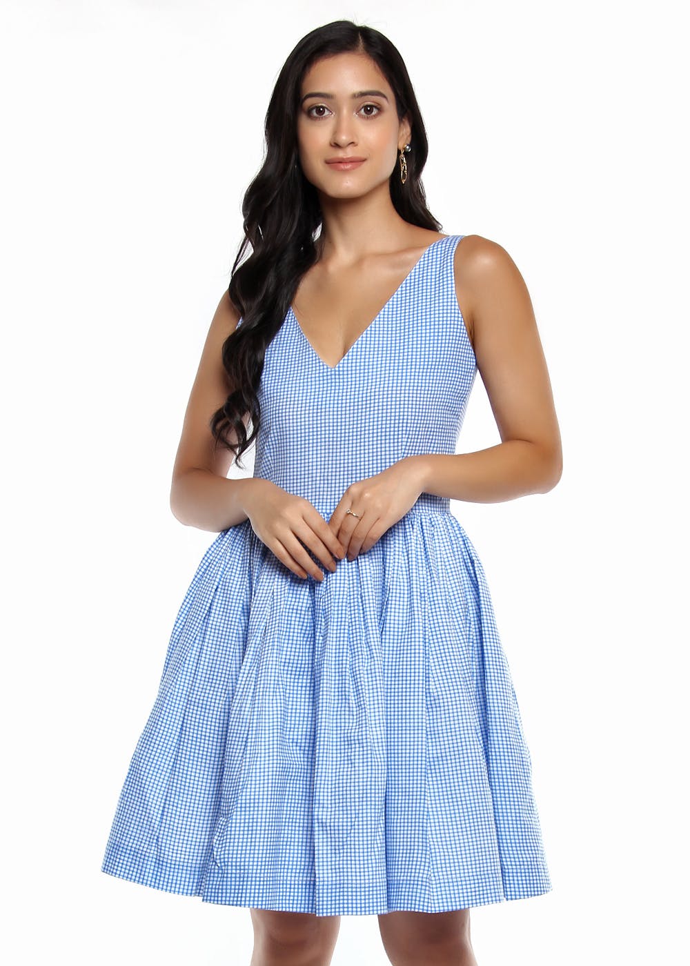 Get Blue & White Checkered Box Pleated Dress at ₹ 1850 | LBB Shop