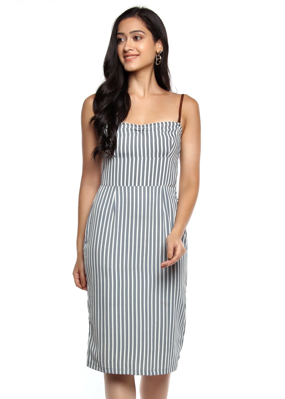 grey and white striped dress